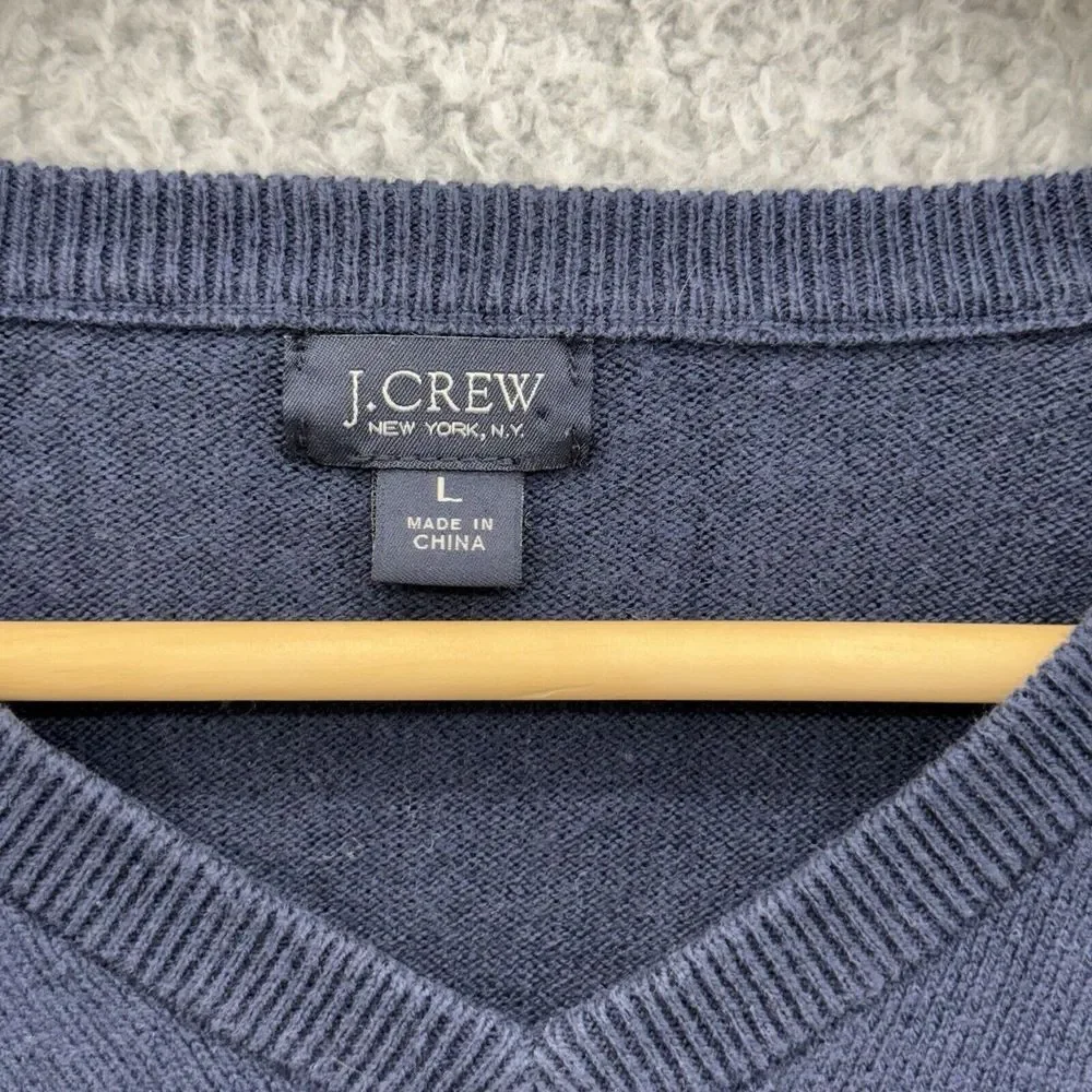 J.CREW Shirt Mens Large Navy V‎ Neck Sweater Shirt Cotton Cashmere Blend #29235